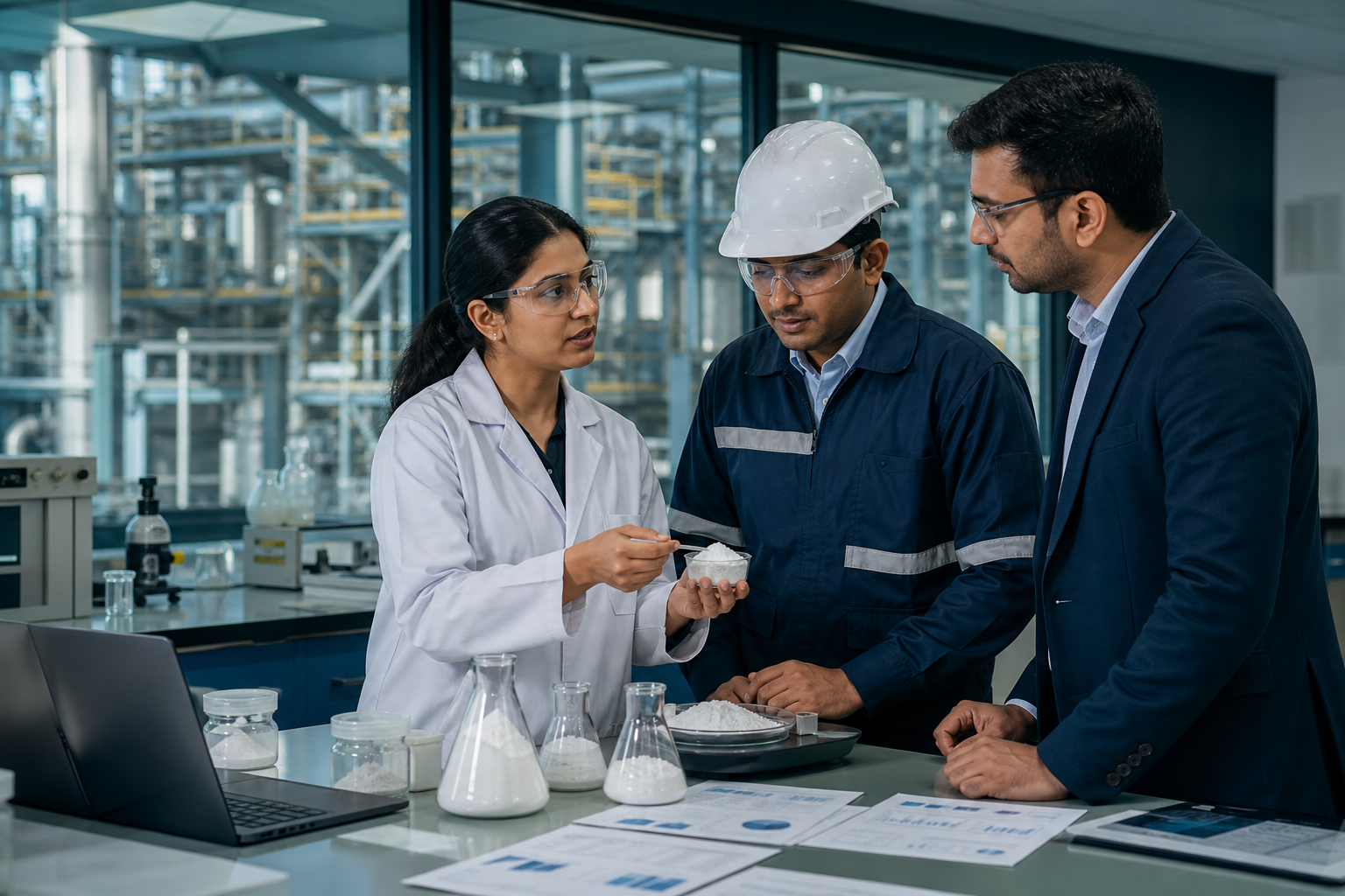 Cross-functional professionals collaborating on advanced mineral solutions