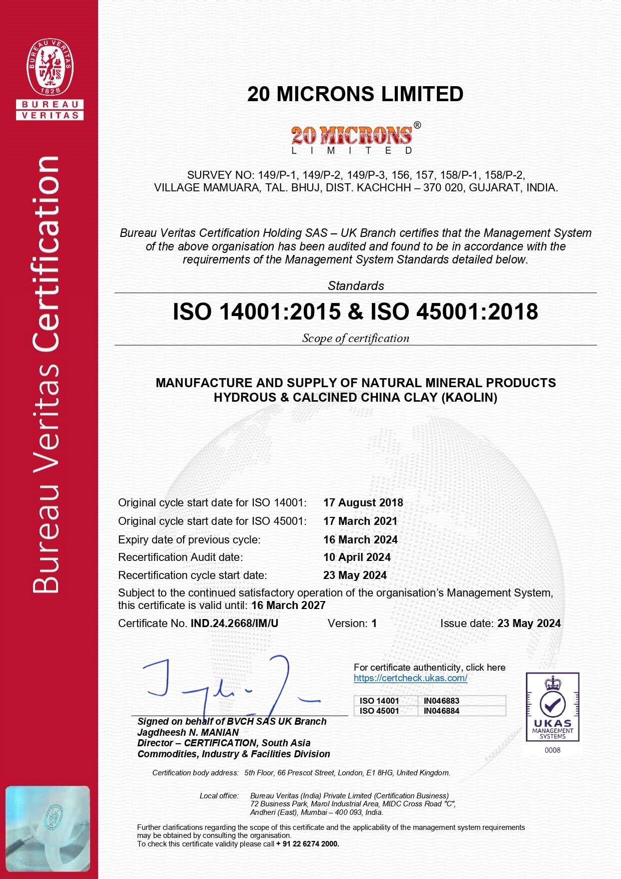 ISO 14001 & ISO 45001 — Bureau Veritas (2024)