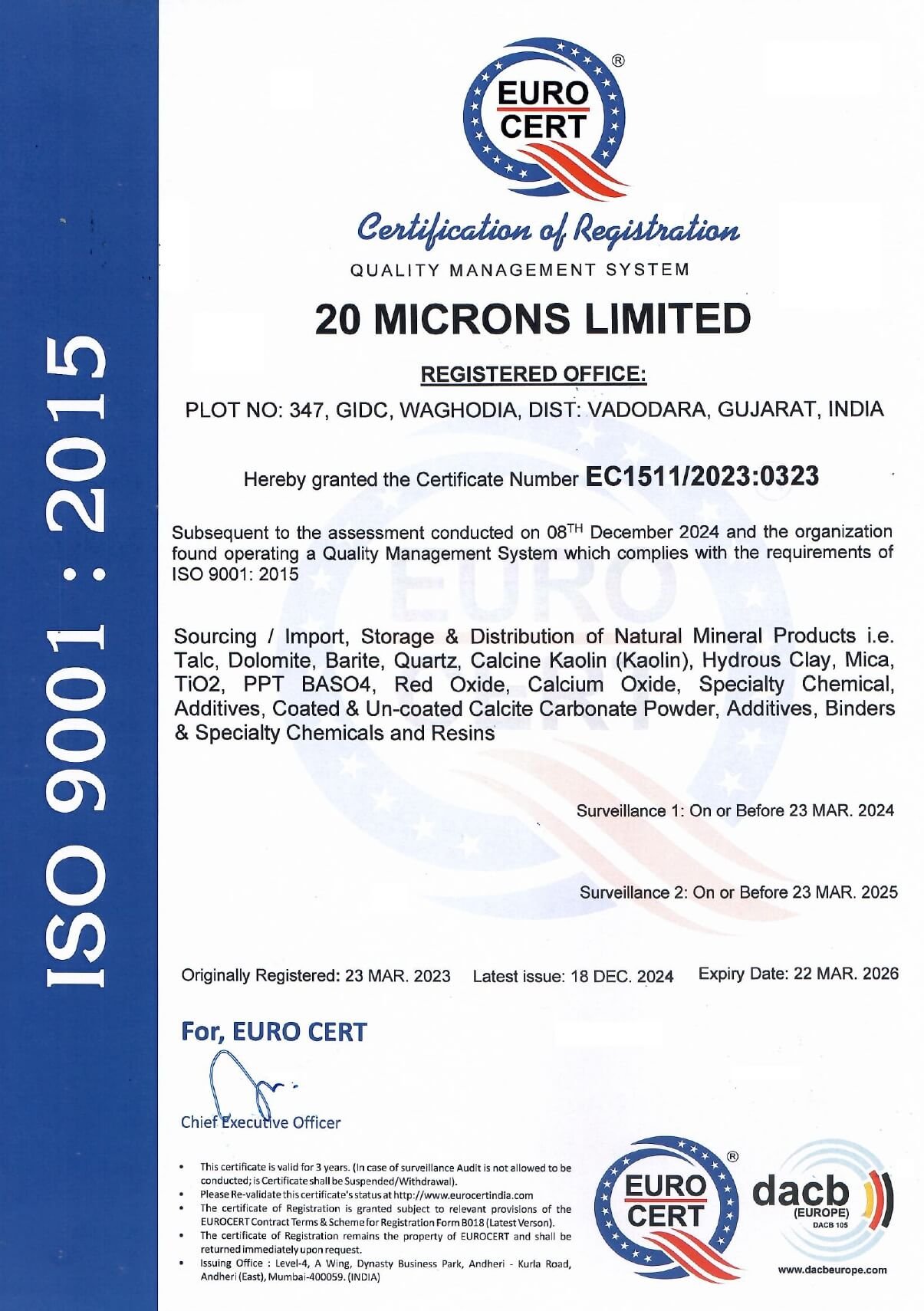 ISO 9001:2015 — 20 Microns Ltd