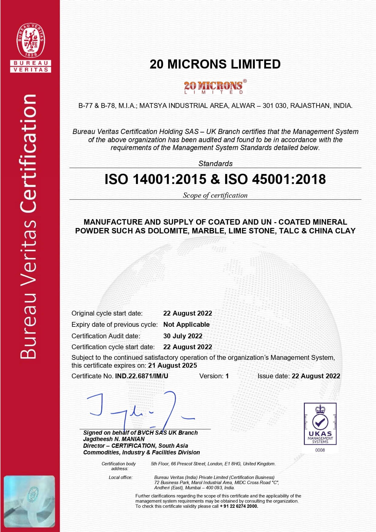 ISO 14001 & ISO 45001 — Bureau Veritas (2022)