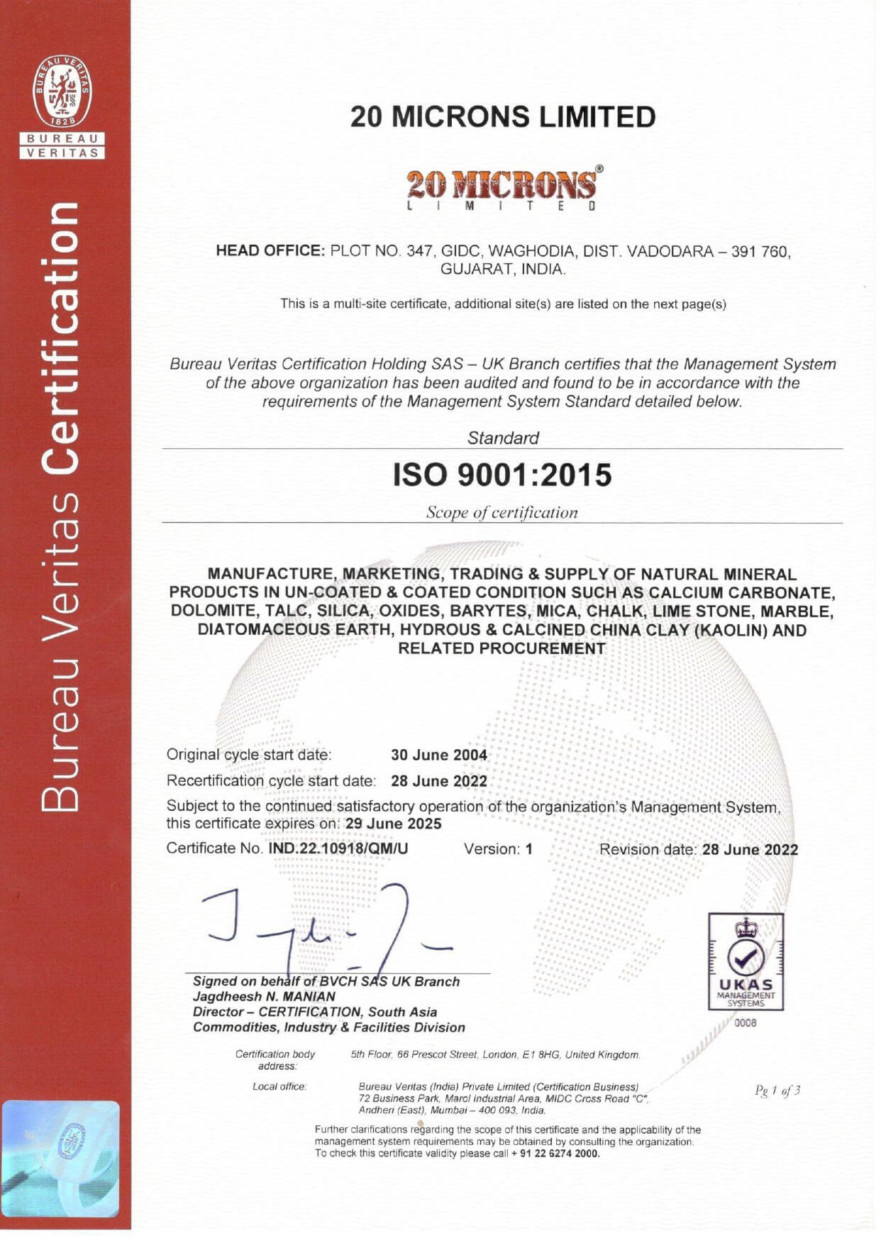 ISO 9001:2015 — Bureau Veritas (2022)
